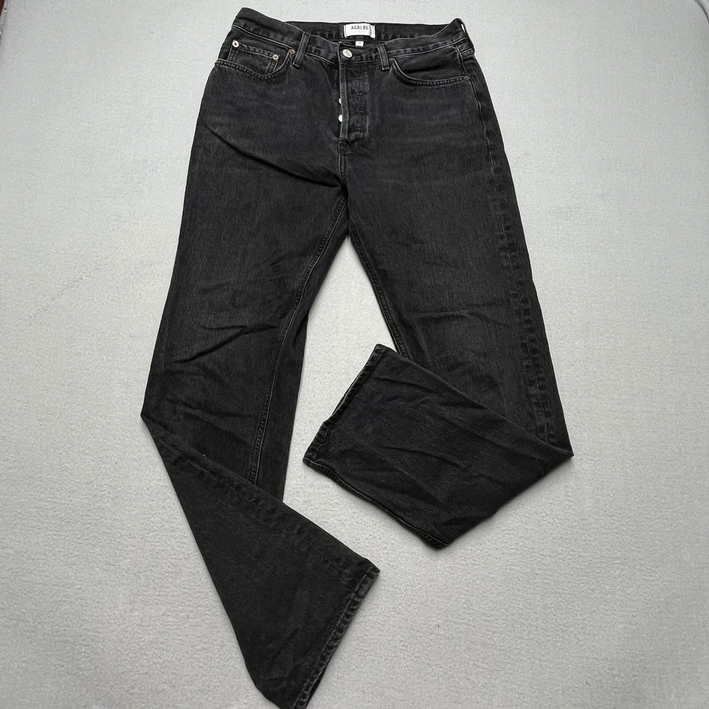 Agolde Lana Straight Leg‎ Jeans Faded Black Button Fly 100% Cotton Size 28